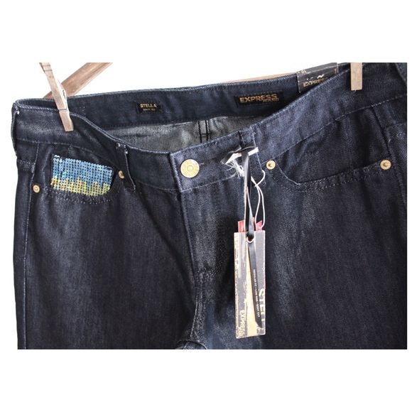 Express NWT Stella Low Rise Bootcut Sequin Embellished Dark Wash Jeans 10 30 - Picture 3 of 9